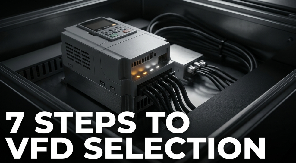 7 steps to VFD selection main banner with industrial variable frequency drive