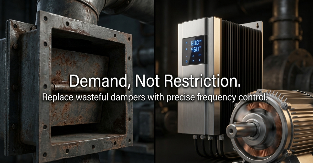 VFD replaces waste dampers for precise industrial motor frequency control